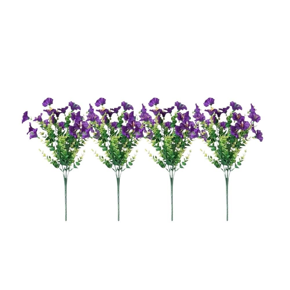 LIANXIBAG 4PCS Artificial Morning Glory Flowers Outdoor Decoration Plants For Porch Farmhouse Garden Home Yard(Purple)