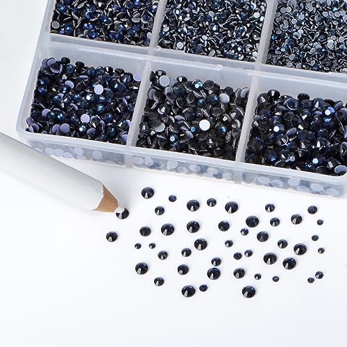 Image of Bymitel Hotfix Crystal Rhinestones Round Gems for Crafts,Mixed 6 Sizes with Wax Pencil Kit, Montana1.3-3.2mm(SS3-SS12 /8000pcs)