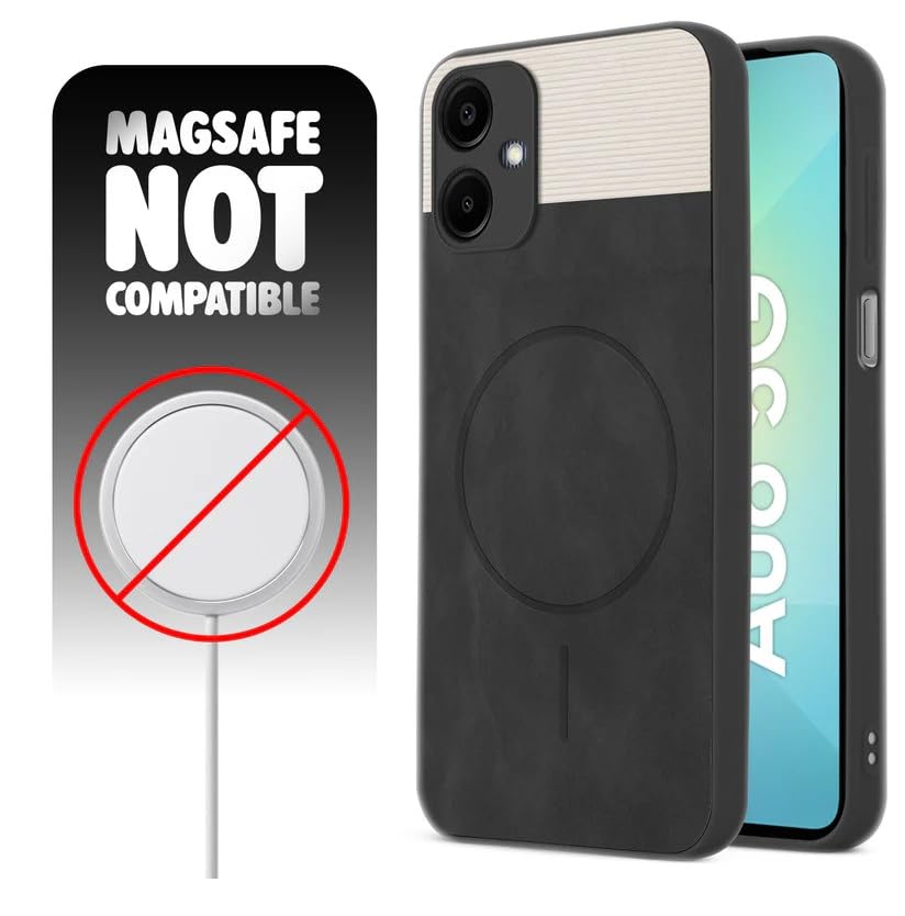 Image of Bintage CASE Mac Safe Design Hard Light Weight Back Case | Soft Border Camera Protect | Dual PU Leather Finish Back Cover Compatible for Samsung Galaxy A06 5G - White & Black