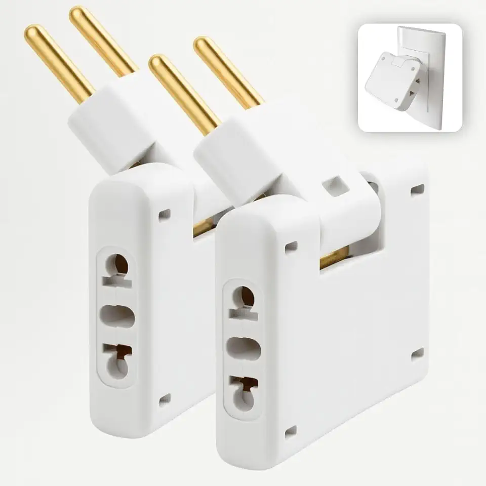 Adaptador de Tomada T Articulado – 10A e 20A – Até 250V – Bivolt 110V/220V – T - Plugue Benjamin Premium – Articulado e Seguro -Adaptador Flexível para Esconder Atrás do Móvel
