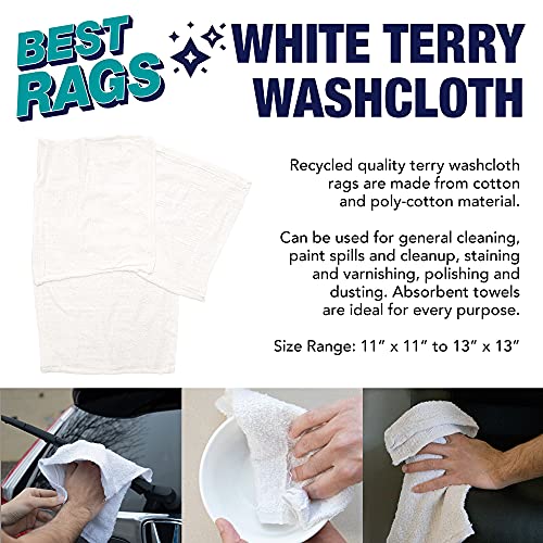 Arkwright W11 Terry Cleaning Rags Bulk - 100% Cotton Quick Dry Absorbent Reusable Towels, Multi-Purpose Cloths For Kitchen, Car, Bathroom, Gym, And Bar, 5 Lb, White #TOP1