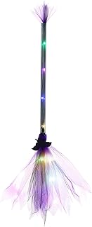 ハロウィン 魔女のほうき LEDライト付き 魔女のほうき コスプレ 小道具 コスチューム アクセサリー 子供 大人 ハロウィン 装飾 ハロウィン 魔女のほうき (パープル_ F)