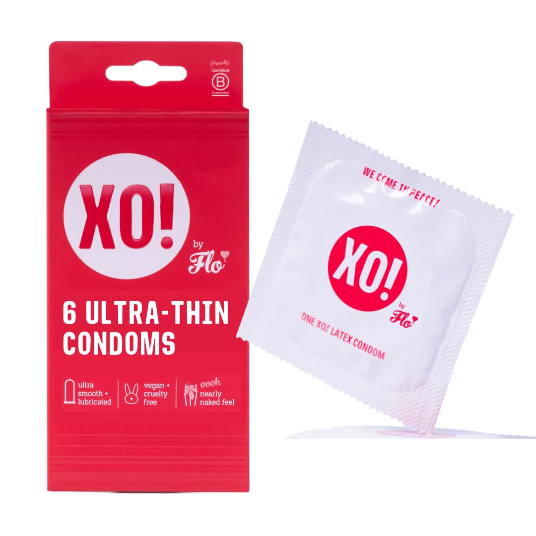XO! Ultra-Thin Condoms, Natural Feel Lubricated Latex Condoms, Smooth & Unscented, Eco-friendly & Extra-Safe - Pack of 6