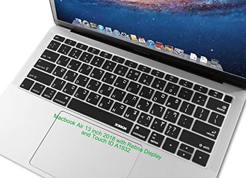 XSKN Hebrew/English Language Keyboard Silicone Cover Skin Compatible MacBook Air 13" 13.3-inch (A1932, 2018 Release) with Touch ID Retina Display - Black, US Layout - Thumbnail 2