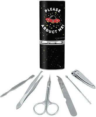 Please Abduct Me UFO Aliens Funny Humor Stainless Steel Manicure Pedicure Grooming Beauty Care Travel Kit
