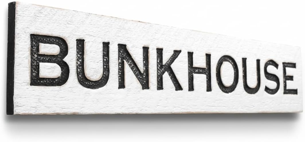 Bunkhouse Sign - Carved in a 40" x 8" Solid Wood Board | Rustic Distressed | Farmhouse Style | Lake House Guest Room Cabin Bed & Breakfast