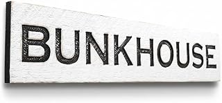 Bunkhouse Sign - Carved in a 40" x 8" Solid Wood Board | Rustic Distressed | Farmhouse Style | Lake House Guest Room Cabin Bed & Breakfast