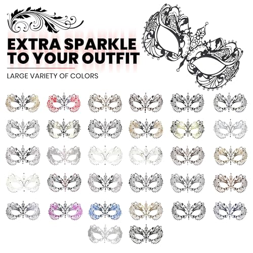 Image of Masquerade Mask for Women with Rhinestones - Elegant Metal Half Face Mask for Masquerade Parties, Mardi Gras, & Themed Events