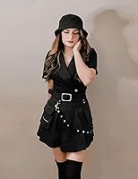 Vista 2 de Ruolai Minifalda plisada negra gótica con falda de tenis de cintura alta con cadena Negro