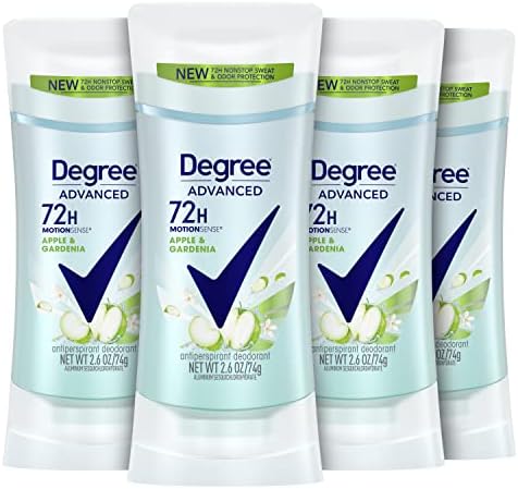 Degree Advanced Antiperspirant Deodorant 72-Hour Sweat & Odor Protection Apple & Gardenia Deodorant for Women with MotionSense Technology, 2.6 Ounce (Pack of 4)