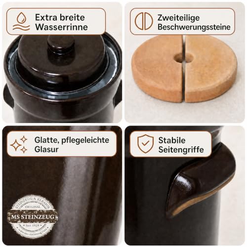 Foto von MS-Steinzeug Gärtopf 10 L, Braun, Sauerkrauttopf mit Beschwerungssteinen