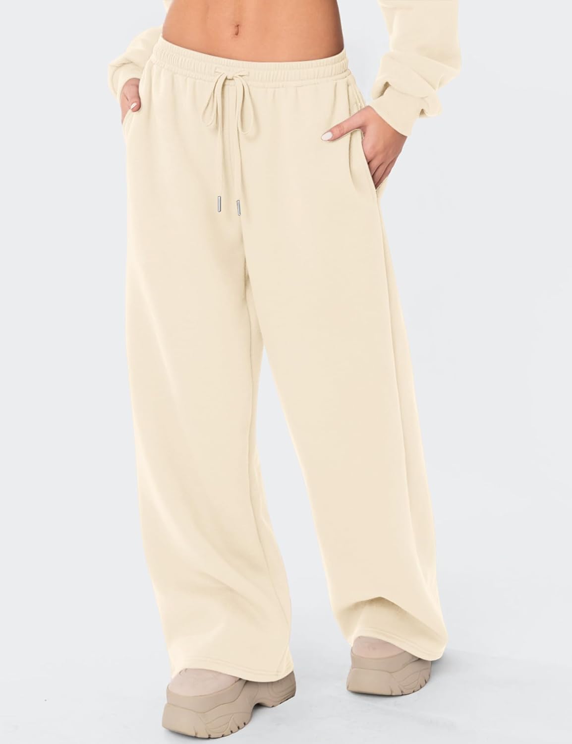 LOMON Women's Sweatpants Wide Leg Fleece Lined Sweat Pants Spring Winter Clothes 2026 Baggy Drawstring Joggers with Pockets - Image 2