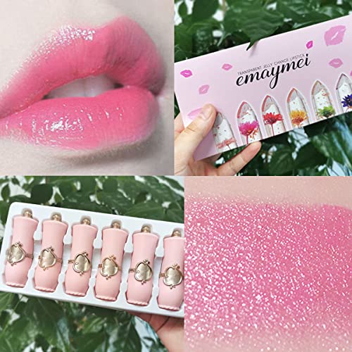 6 Pcs Beauté Jelly Lipstick, Fleur Température Changement de couleur rouge à lèvres, hydratant longue durée imperméable Baume à lèvres(Rose) - Image 7