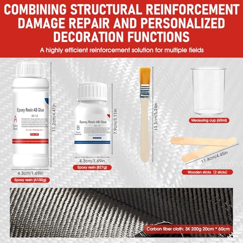 WEILAOK Carbon Komplett-Set, Epoxidharz Carbongewebe Set, Kohlefaser Fensterrahmen Set, Köper Kohlefaser Gewebe zur Verstärkung und Reparatur von Automobilen, Motorrädern, Schiffen Usw