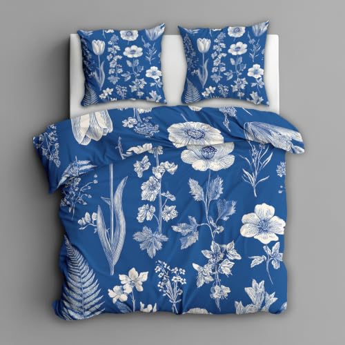 Housse de couette 200x200 en microfibre douce bleue et imprimé botanique - 3