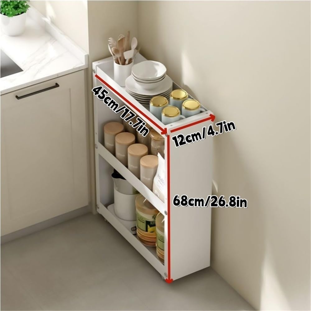 Carrelli portaoggetti Ripiani Multistrato dispensa Stretta per la casa Carrello Mobile Minimalista e Sottile scaffalature Metalliche Cucina Bagno Soggiorno(Grigio 68 cm-26 8 pollic