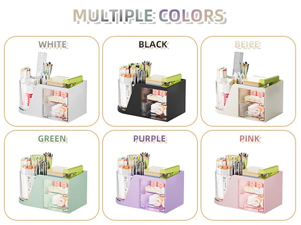 Marbrasse Desk Organiser with Drawer,360-Degree Rotating Pen Holder,Desk Organisers Accessories with 5 Compartments Pencil Organizer,Art Supply Storage Box Caddy for Home Office(Black) - Image 4