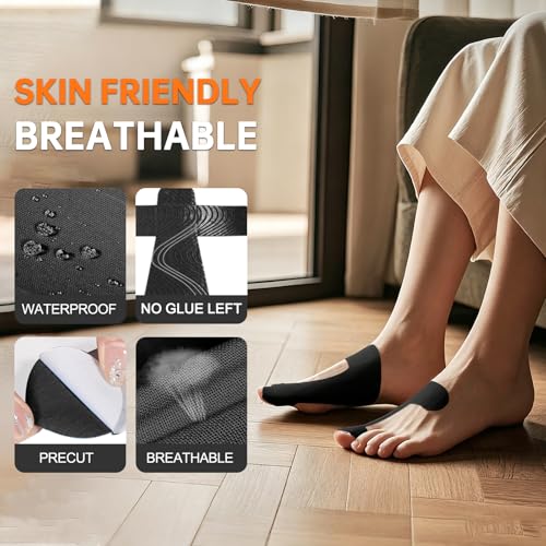 Image of Precut Kinesiology Tape for Bunion, 40 Pcs, Bunion Corrector, Big Toe Support and Pain Relief, Breathable Hypoallergenic Latex-Free Tape (Black)