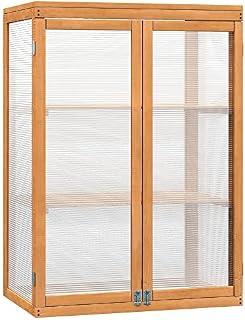 Outsunny 3-tier Wood Greenhouse Garden Polycarbonate Cold Frame Grow House w/ Storage Shelf for Plants, Flowers, Natural
