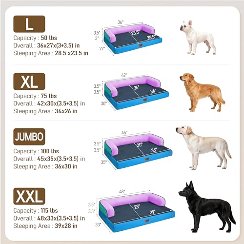 Image of Comfort Expression Washable Orthopedic Dog Bed for Large Sized Dogs | Waterproof Memory Foam Pet Bed 36x27 Inch with Removable Cover with Non-Slip & Bolster