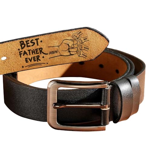 VEELU Personalized Mens Leather Belt for Dad - Handcrafted Customized Belt Gifts for Men Anniversary