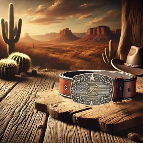 Image of Cowboy Belt Buckle for Men Vintage Western Rodeo Texas Initial Letter ABCDJMR to Z Belt Buckles