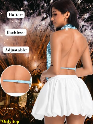 Kaei&Shi Sequin Halter Top,Backless Cowl Neck Sparkly Club Tops for Women,Sexy Outfit Going Out Concert Party3