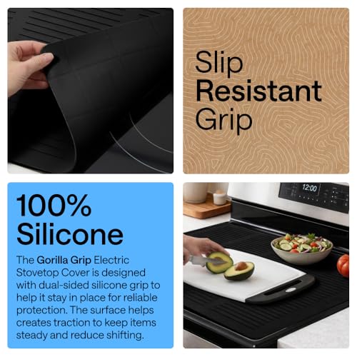 Image of GORILLA GRIP Silicone Stove Cover for Electric Stoves, 28x20 Black | Easy to Clean Dishwasher Safe Kitchen Mat, Lightweight Cooktop Range Covers, Heat Resistant Drying Mats, Counter Space Saving