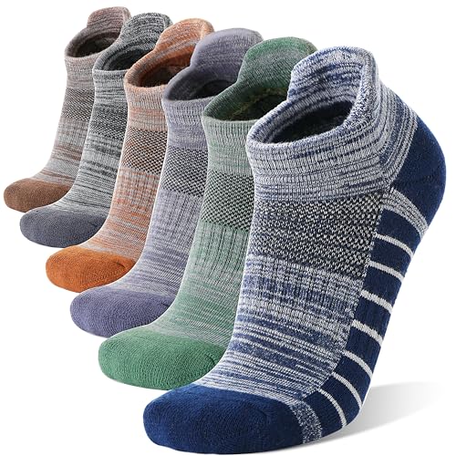 Ankle No Show Running Hiking Athletic Socks Sports Compression Cotton Cushioned Socks 6 Pairs for Women Men