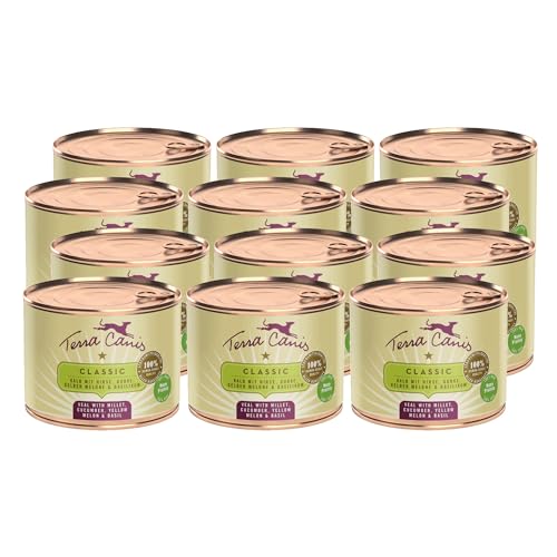 Terra Canis Kalb mit Hirse, Gurke, gelber Melone und Basilikum - Classic Nassfutter I Premium Hundefutter in 100% Lebensmittelqualität Aller Rohstoffe I Reichhaltig & gesund, glutenfrei (12x200g)