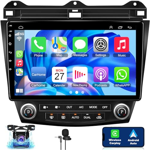 4GB+64GB 8-core Car Radio for Honda Accord 2003 2004 2005 2006 2007, 10.1 Inch Touch Screen Support Wireless CarPlay & Android Auto, Bluetooth 5.2, GPS & WiFi, Backup Camera Car Stereo, Android 13.