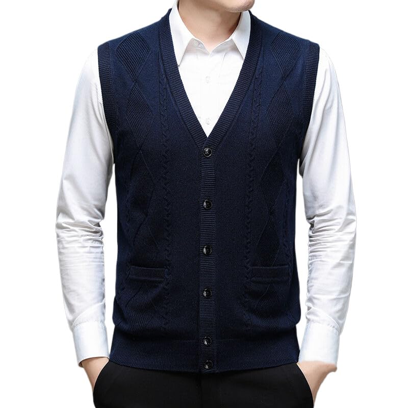 Chaleco De Punto Hombre - Chaleco De Punto Sin Mangas Para Hombre, Grueso, Cálido, Con Botones, Para Otoño E Invierno, Con Bolsillos, Informal, De Moda De Negocios, Suave, De Punto