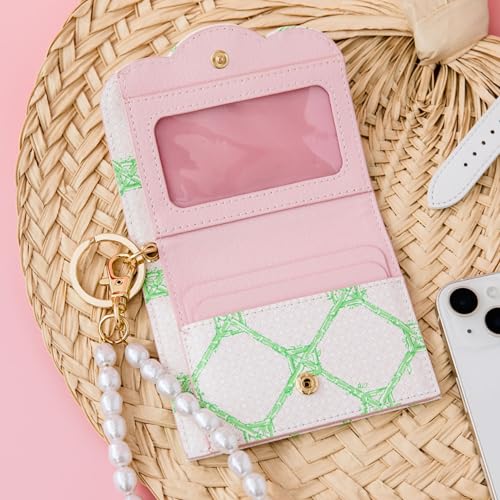 Image of Lilly Pulitzer Snap ID Card Case, Cute Keychain Wallet, Slim Credit Card Holder with Pearl Wristlet Strap, Butterfly Trellis