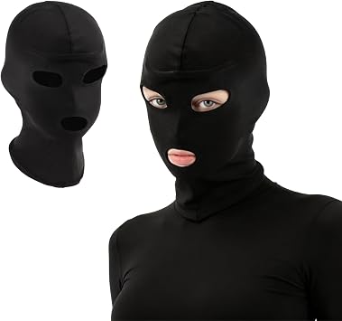 2Pcs Adult Costume Mask Black Full Face Hood Open Mouth Eye Design Breathable Elastic Headgear for Couples Role Playing Party Games (2, Black -style 3)