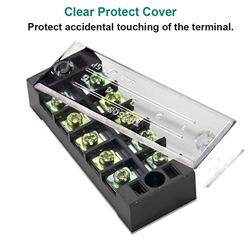 Image of Terminal Block and Strip - 10pcs (5 Sets) 5 Positions Dual Row 600V 25A Screw Terminal Blocks with Cover + 400V 25A 5 Positions Pre-Insulated Terminals Barrier Strips (Black & Red)