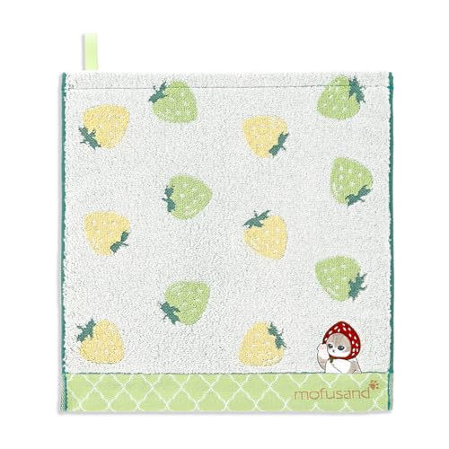 タオル美術館(Towel Museum) mofusand いちご ループ付ウォッシュタオル グリーン にゃんこ 可愛い 43-0141080 約34×35cm