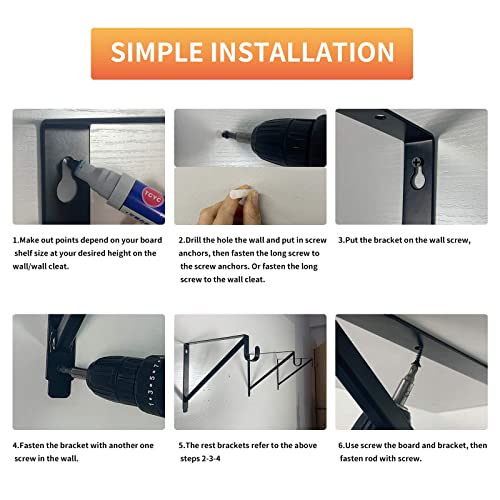 image for 2FY2SW Kunzye 2 Pack Heavy Duty Closet Shelf & Rod Brackets, Black Ste