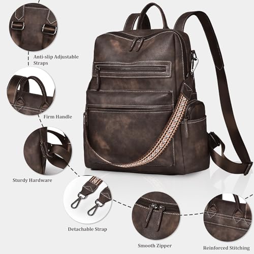 Image of Backpack Purse for Women Pu Leather Travel Backpack Fashion Designer Shoulder Bag Ladies Convertible Handbags (Light Coffee)