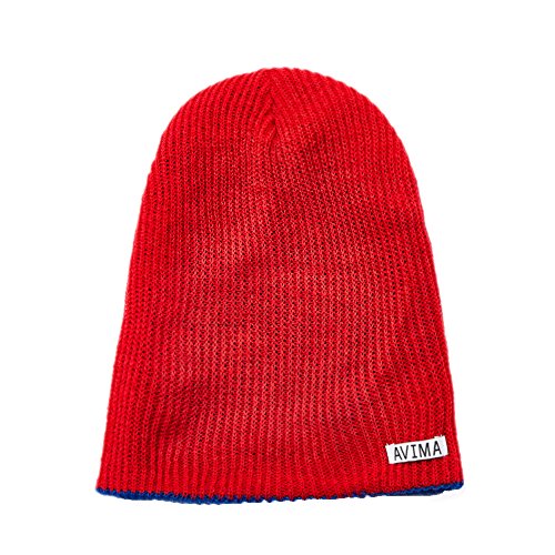 Avima Reversible Beanie Hat For Men, Women & Kids In Many Colors | Stretchy, Comfy, Slouchy & Snug Cap Woven Design| Improve Your Looks, Mix & Match With Outfits, Warm Your Head (Blue And Red) #TOP9