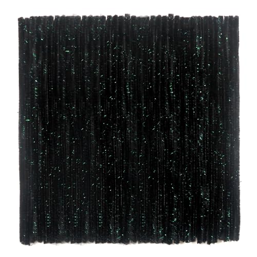 TOAOB 100pcs Glitter Black Pipe Cleaners Metallic Chenille Stems 12 Inch Fuzzy Sticks Craft Supplies for DIY Art Craft Projects Home Decorations