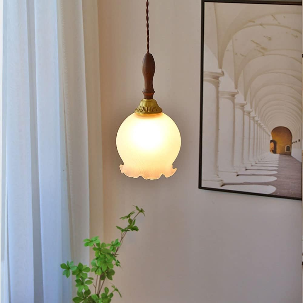 chandelier Japoński kremowy wisior kremowy szklany wisiorki, dekoracyjna orzechowa, regulowany pułap sznurkowy, do korytarza w kuchni pendant lamp