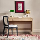 Walker Edison Modern Curved Waterfall Desk with Drawers, Rounded Edge Desk for Home Office or Living Space, Statement Console Table with Oversized Drawer Pulls, 45”W x 20”D x 30”H, Coastal Oak