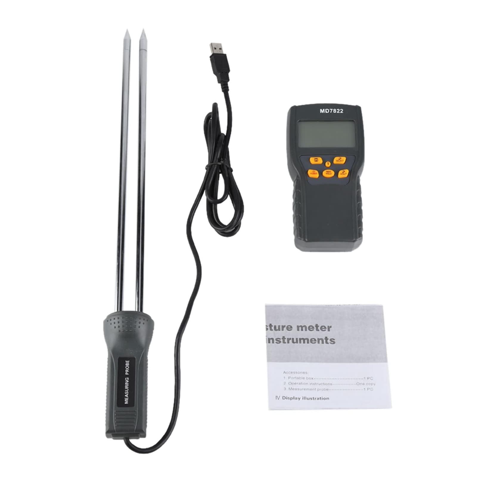 Grain Meter Portable LCD Display Digital Accurate Humidity Tester with Measuring Probe for Wheat Corn Paddy Hygrometer