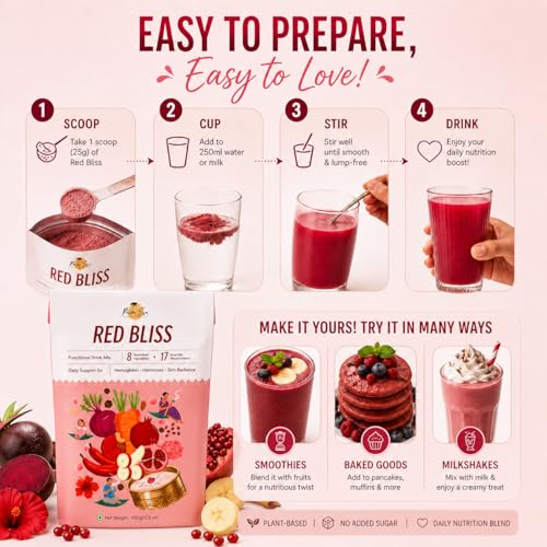 Image of Palm Era Red Bliss Superfood Powder 450g | Red Banana, Beetroot, Pomegranate & Hibiscus Blend | Daily Nutrition for Adults | No Added Sugar | Plant-Based Energy & Immunity Drink Mix