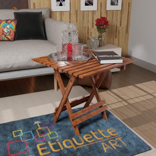 Image of ETIQUETTE ART Patio Folding Coffee Table /Tea Table,Outdoor Wooden Square Portable End Table /Picnic Table for Camping & Dining /Balcony and Garden Bistro Side Table (Walnut 20 Inch)