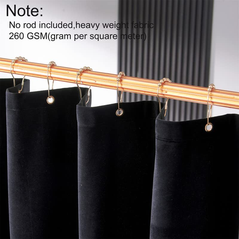 Shower Curtain Black Velvet Fabric 260 GSM Heavy Duty Luxury Shower Curtain with Hooks, Thicken,Washable, Waterproof for Bathroom Hotels, Bathtubs, 72 x 72 inches - Image 6
