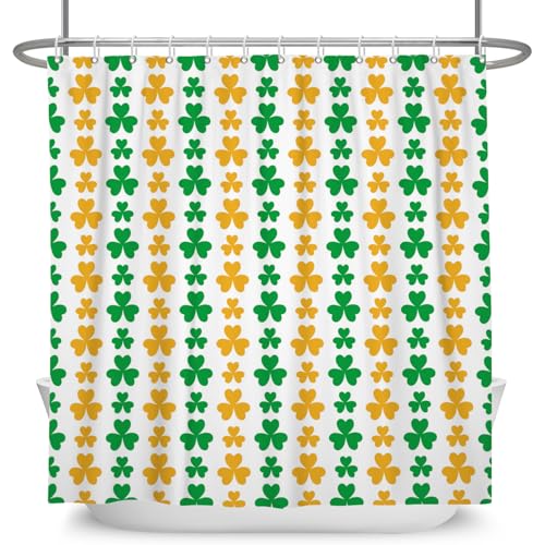 Canessioa St Patricks Day Shower Curtain Irish Lucky Clover Bathroom Curtain Ireland Green Shamrock Leaves Leaf White Shower Curtain Sets Bathroom Extra Long 72x72 in with 12 Hooks