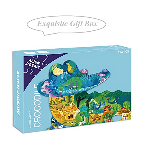 PINU Jigsaw Puzzles for Kids Ages 3-5, 6-8, 8-10, Children Colorful Fun Animal Shaped Puzzle Learning Educational Toys Gifts Games for Boys and Girls (Crocodile-154 PCS) by PINU - Image 3