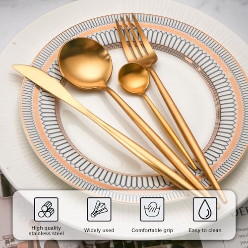Buyer Star 16 Pieces Gold Cutlery Set,Matte Flatware Set Service for 4,Stainless Steel Silverware Set with Knives Spoons Forks, Dishwasher Safe - Image 4