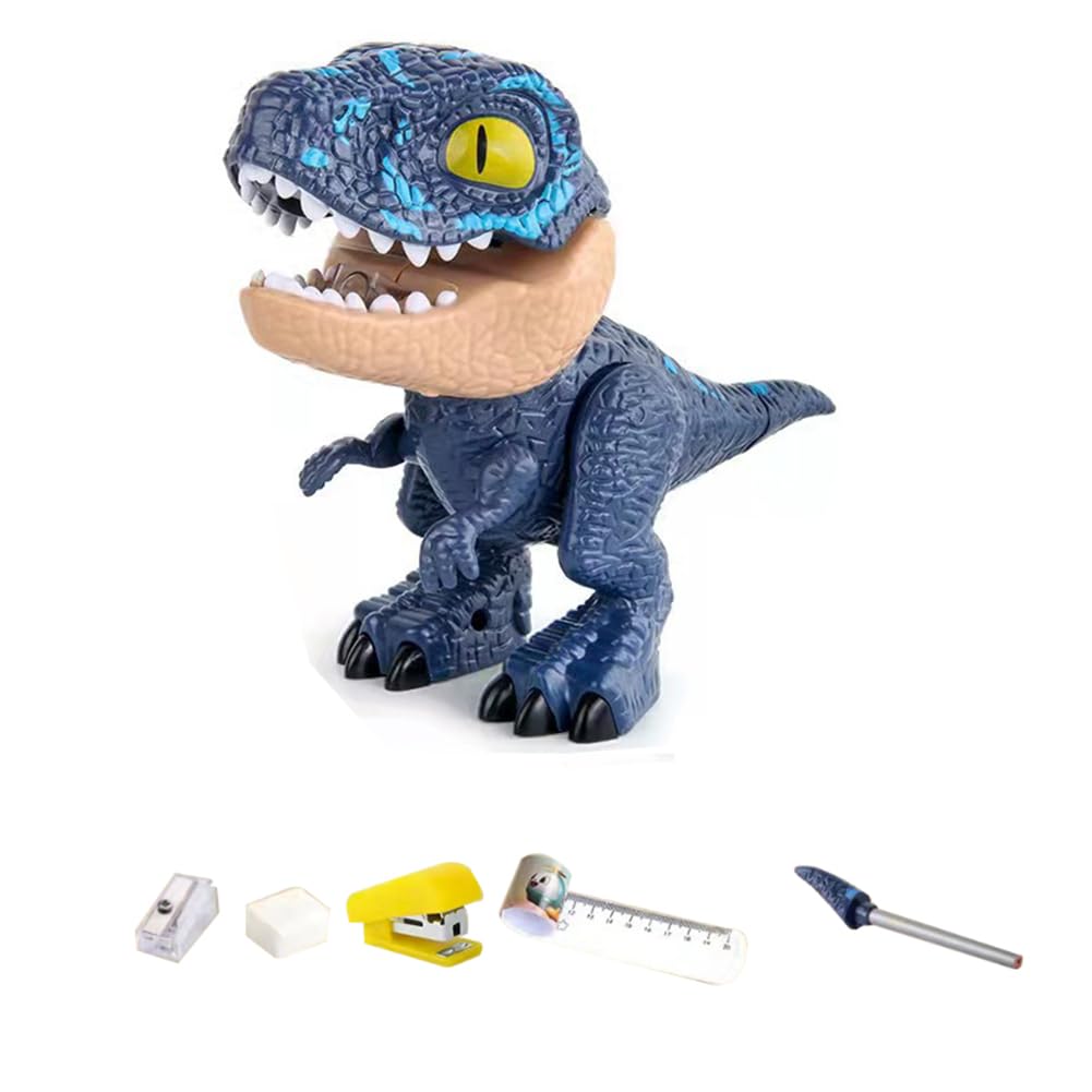 5 in 1 Stationery Set,Dinosaur-Themed Stationery Funny Toy for Kids,Student Storage Eraser Ruler Pencil Sharpener Staple for Boys and Girls